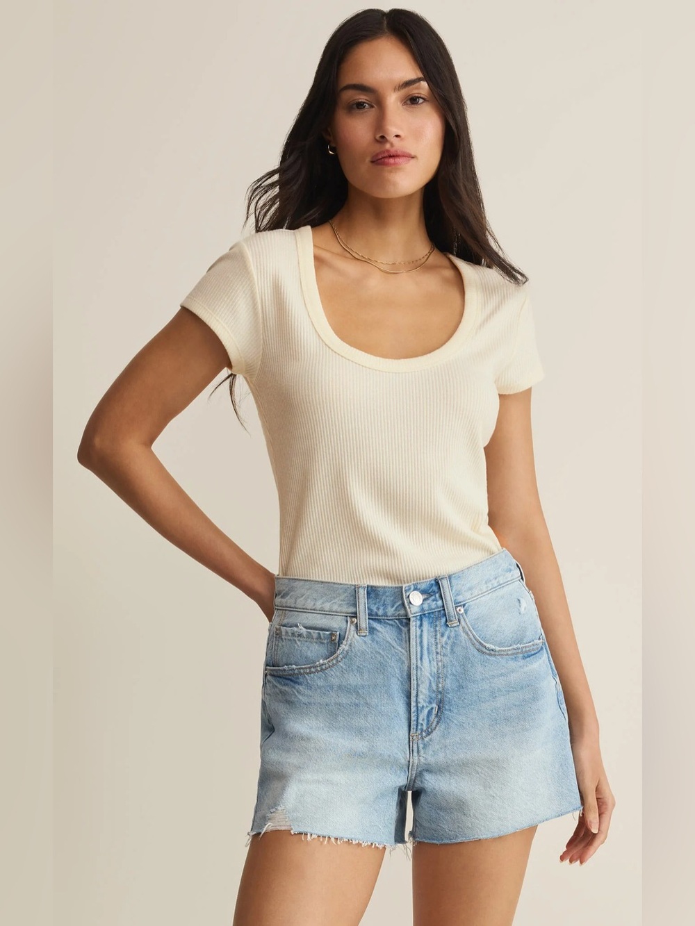 🆕 Z Supply Leisurely Scoop Neck Ribbed Short Sleeve Tee-Cloud NWT SZ XS